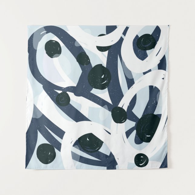Abstract blue and navy brushstrokes painting illus tapestry (Front)