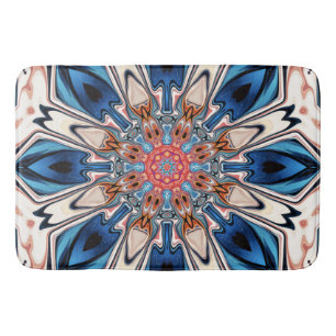 Abstract Blue And Orange Flower Bath Mat