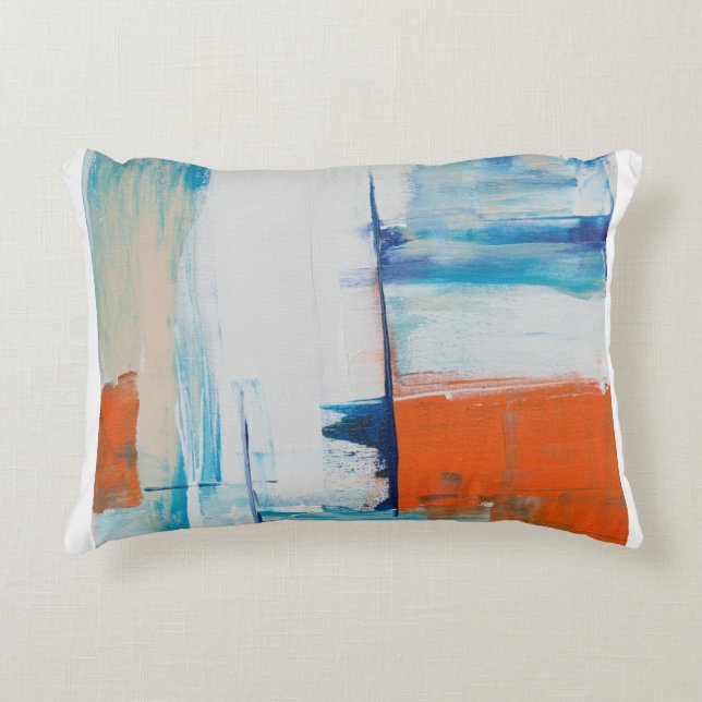 Abstract Blue and Orange Modern Art Accent Pillow (Front)