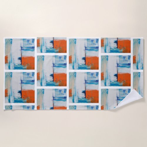 Abstract Blue and Orange Modern Art Beach Towel