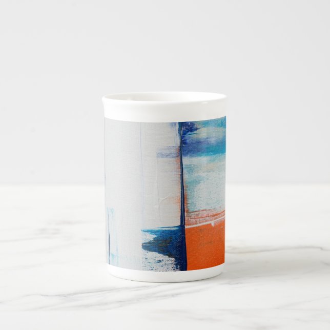 Abstract Blue and Orange Modern Art Bone China Mug (Front)