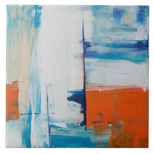 Abstract Blue and Orange Modern Art Ceramic Tile