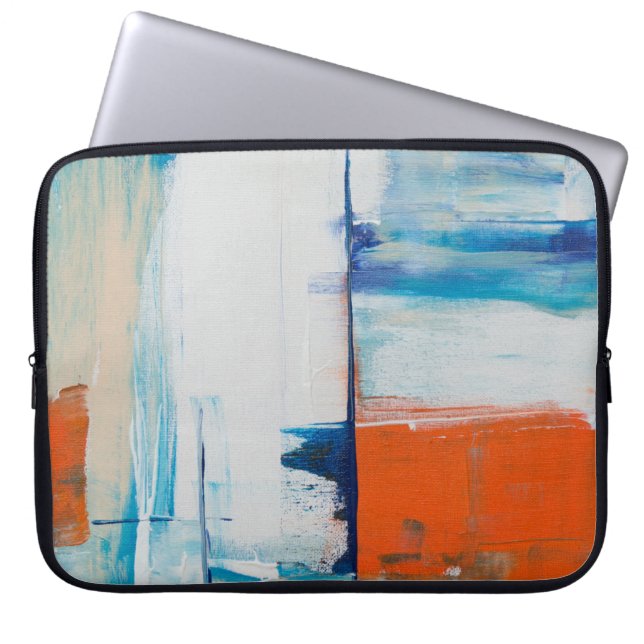 Abstract Blue and Orange Modern Art Laptop Sleeve (Front)