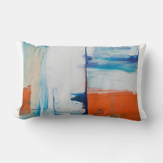 Abstract Blue and Orange Modern Art Lumbar Pillow (Front)