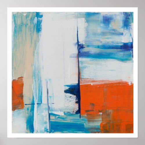 Abstract Blue and Orange Modern Art Poster