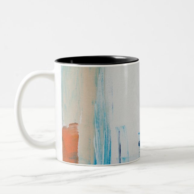 Abstract Blue and Orange Modern Art Two-Tone Coffee Mug (Left)
