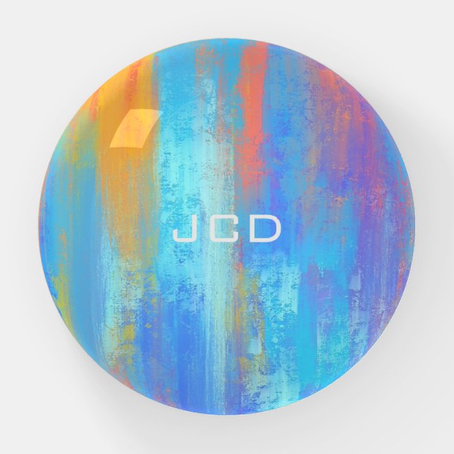 Abstract Blue and Orange Paperweight (Front)