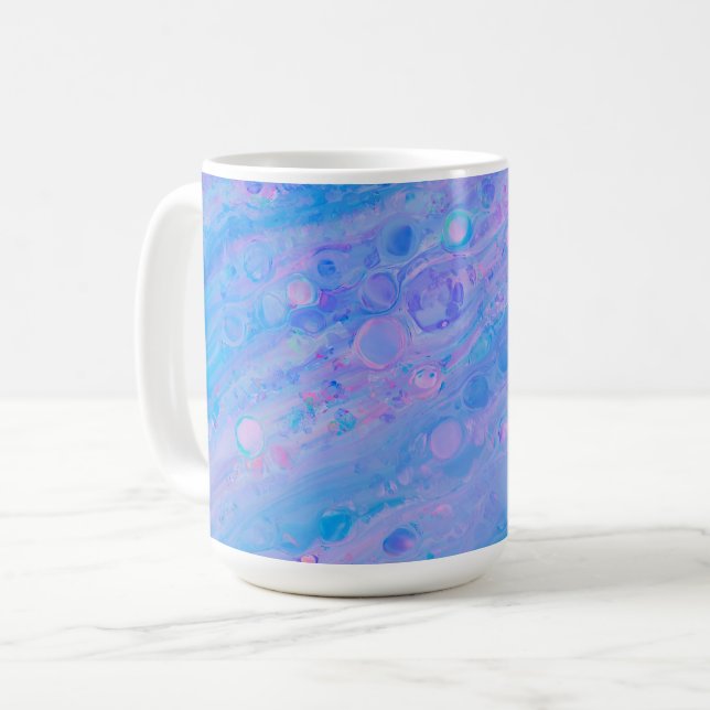 Abstract Blue and Pink Bubbly Mermaid Ocean Coffee Mug (Front Left)