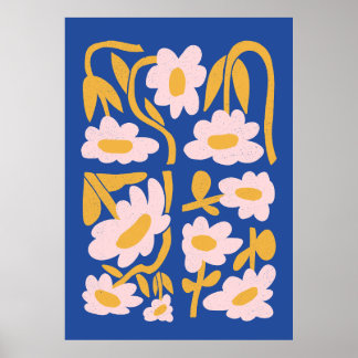 Abstract Blue and Pink Flowers Poster