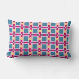 Abstract Blue and Pink Pattern Squares and Dots Lumbar Pillow