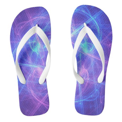 Abstract Blue and Pink Swirly Fractal Flip Flops