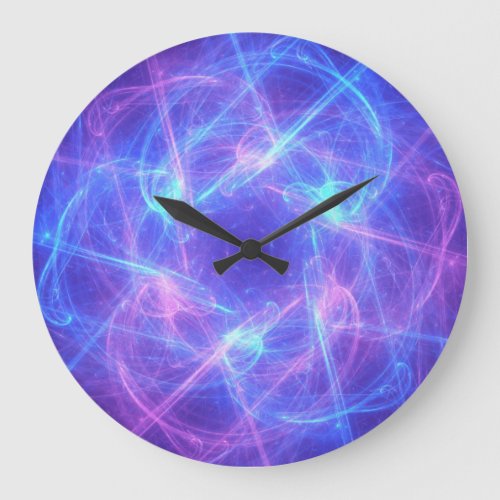 Abstract Blue and Pink Swirly Fractal Large Clock