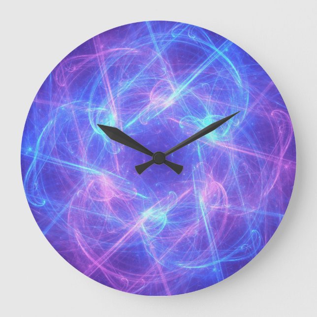 Abstract Blue and Pink Swirly Fractal Large Clock (Front)