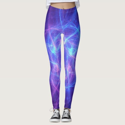 Abstract Blue and Pink Swirly Fractal Leggings