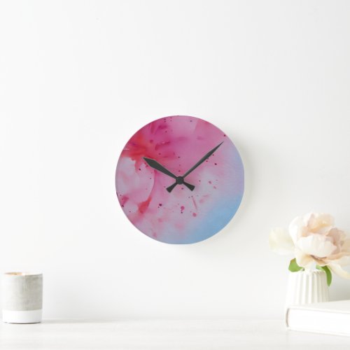 Abstract Blue and Pink Watercolor Round Clock