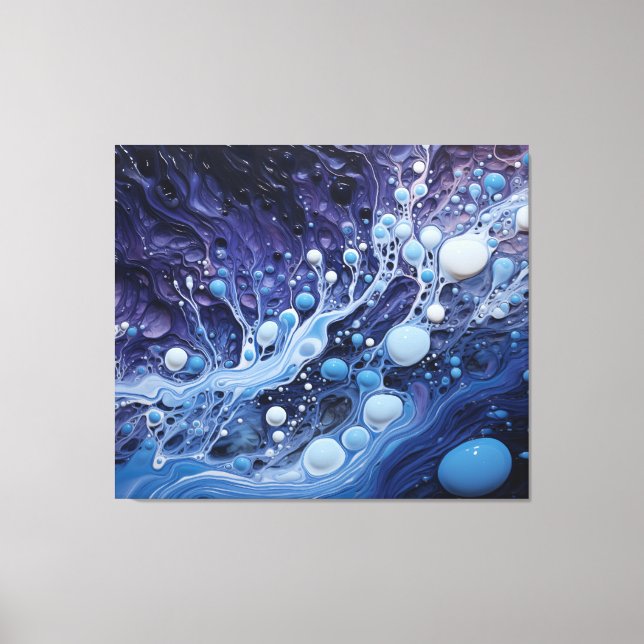 Abstract Blue and Purple Acrylic Paint Pour Canvas Print (Front)