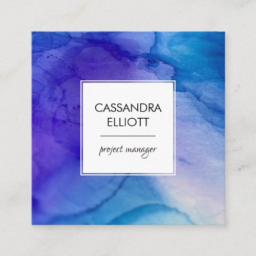 Abstract Blue and Purple Alcohol Ink Liquid Art Square Business Card