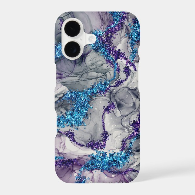 Abstract Blue and Purple Alcohol Ink Sparkles  iPhone Case (Back)