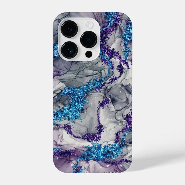 Abstract Blue and Purple Alcohol Ink Sparkles  iPhone Case (Back)