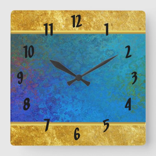 Abstract Blue and purple colorful design gold Square Wall Clock