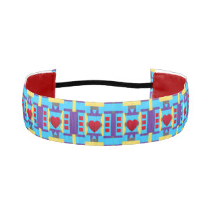 Abstract Blue and Red Pattern with Red Hearts Athletic Headband