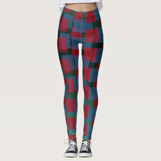 Abstract Blue and Red Pattern with Squares Leggings
