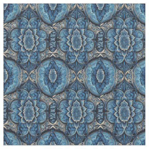 Abstract Blue and Silver Floral Fabric