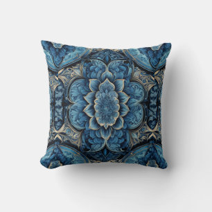 Abstract Blue and Silver Floral Throw Pillow