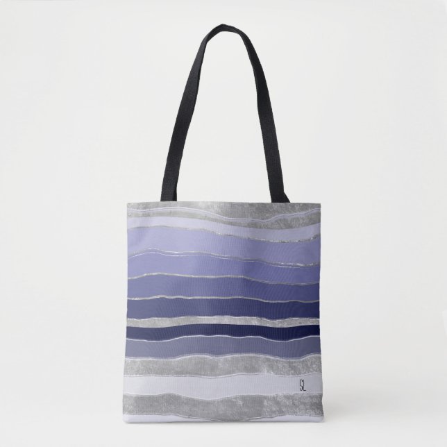 Abstract Blue and Silver Personalized Tote Bag (Front)