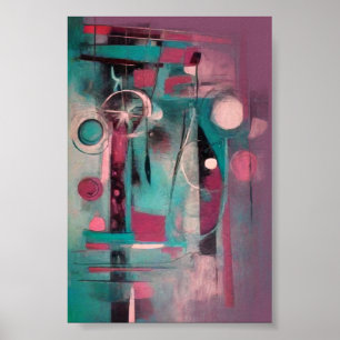 Abstract Blue and Teal Modern Art Poster