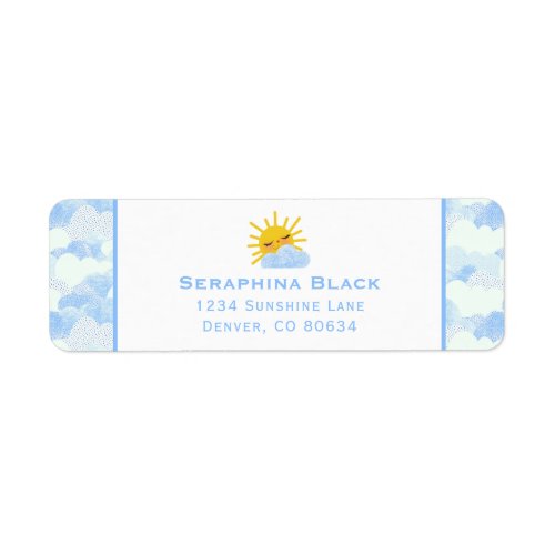 Abstract Blue And White Clouds Yellow Sunshine Label