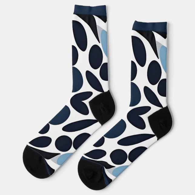 Abstract Blue and White Geometric Pattern Socks (Left)