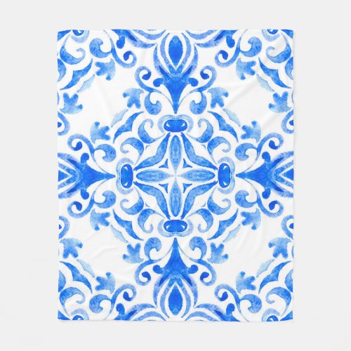 Abstract blue and white hand drawn tile seamless o fleece blanket