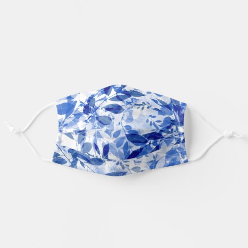 Abstract Blue and White Leaves Adult Cloth Face Mask