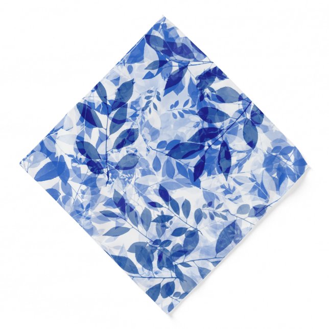 Abstract Blue and White Leaves Bandana (Front)