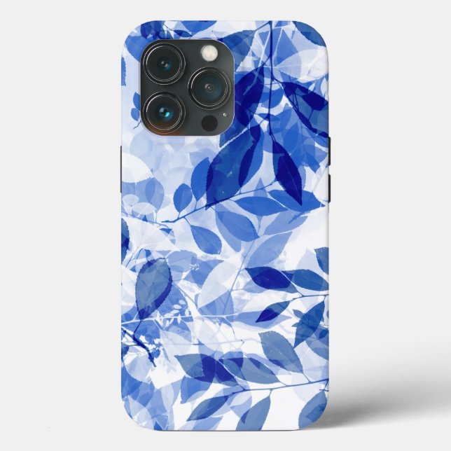 Abstract Blue and White Leaves Case-Mate iPhone Case (Back)