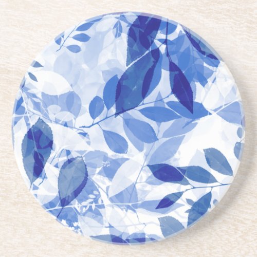 Abstract Blue and White Leaves Coaster