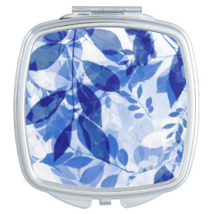 Abstract Blue and White Leaves Compact Mirror