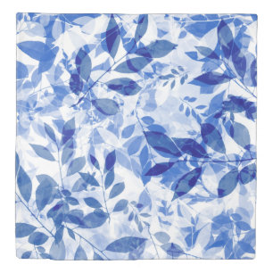Abstract Blue and White Leaves Duvet Cover