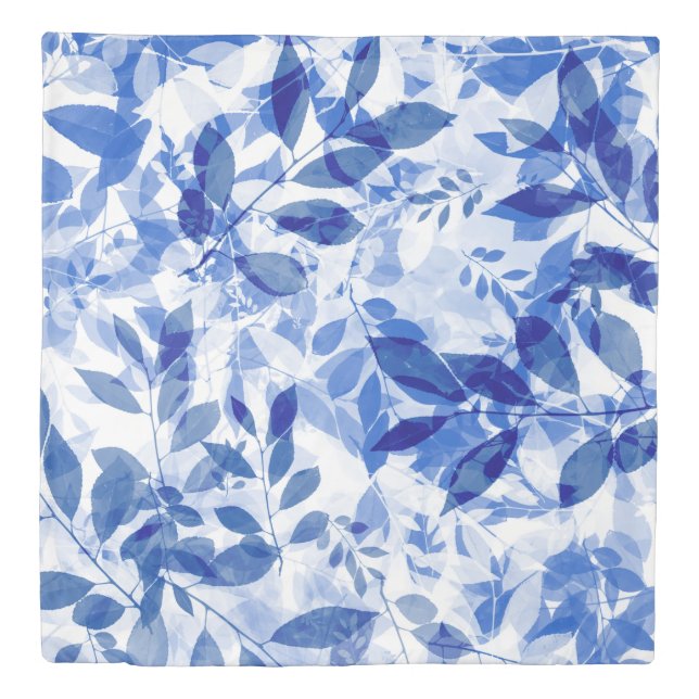 Abstract Blue and White Leaves Duvet Cover (Front)