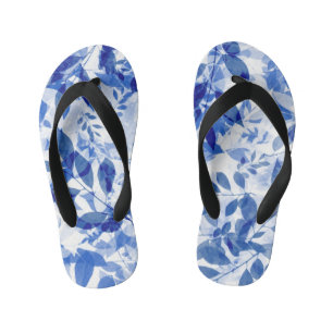 Abstract Blue and White Leaves Kid's Flip Flops