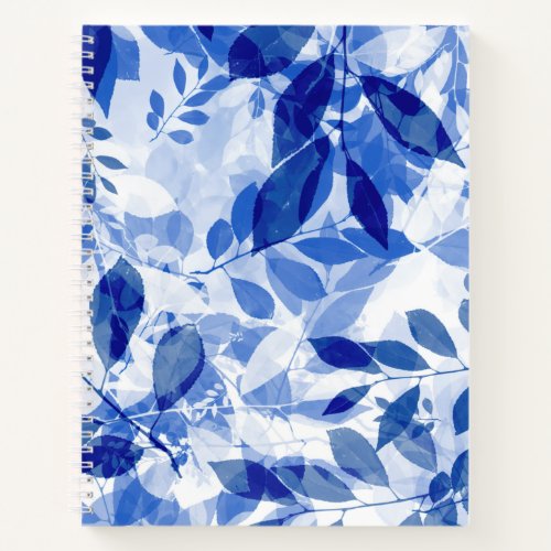 Abstract Blue and White Leaves Notebook