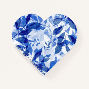 Abstract Blue and White Leaves Notebook