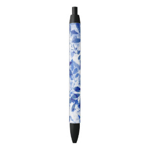 Abstract Blue and White Leaves Pen
