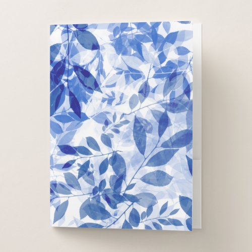 Abstract Blue and White Leaves Pocket Folder
