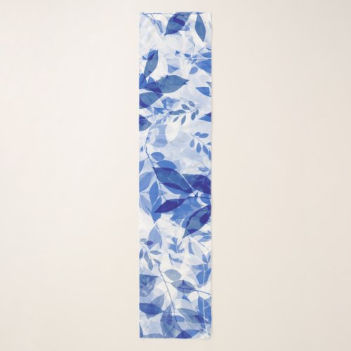 Abstract Blue and White Leaves Scarf