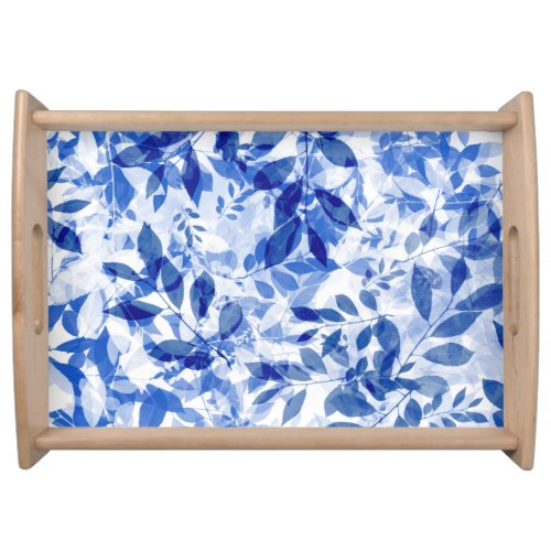 Abstract Blue and White Leaves Serving Tray