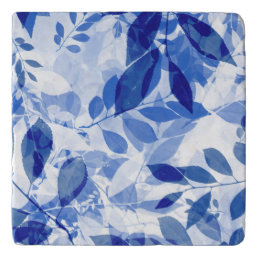 Abstract Blue and White Leaves Trivet