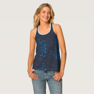 Abstract Blue Angular Design on Black - Tank Tops