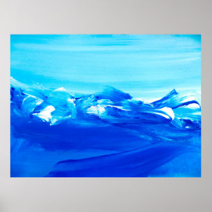 Abstract blue art painting background. Modern art. Poster
